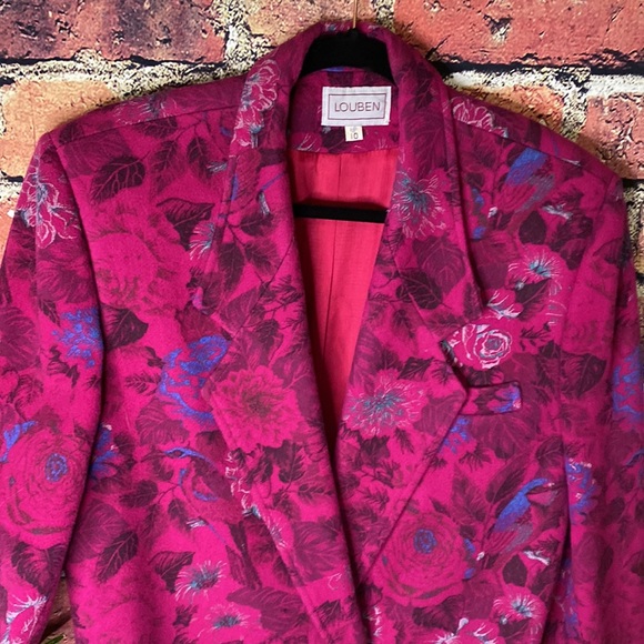 Louben Vintage Pink Floral Vibrant Blazer Size 10 - Picture 3 of 8